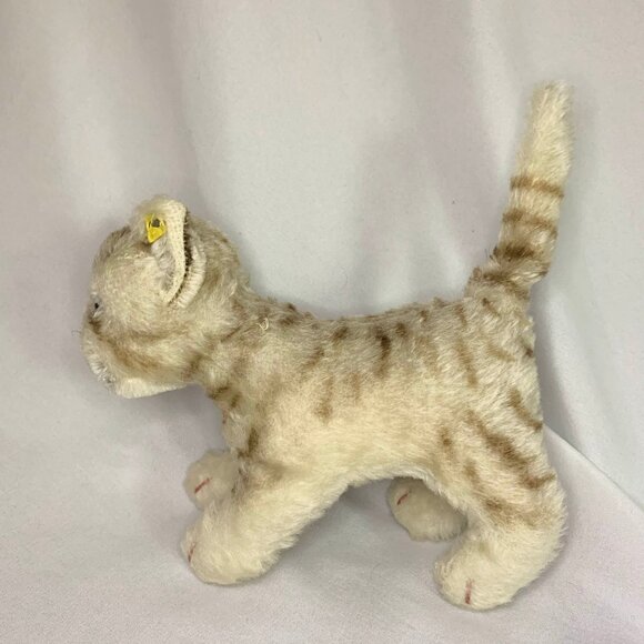 Vintage Steiff 1960s Tapsy Tabby Cat Kitten 7 Inch Brown Mohair Plush Toy - Picture 12 of 12